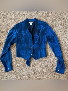 Vintage Banjo Dallas Texas Metallic Blue Cropped Blouse